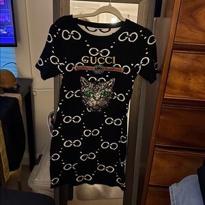 Gucci GG Black Dress with Glittering Cat Motif